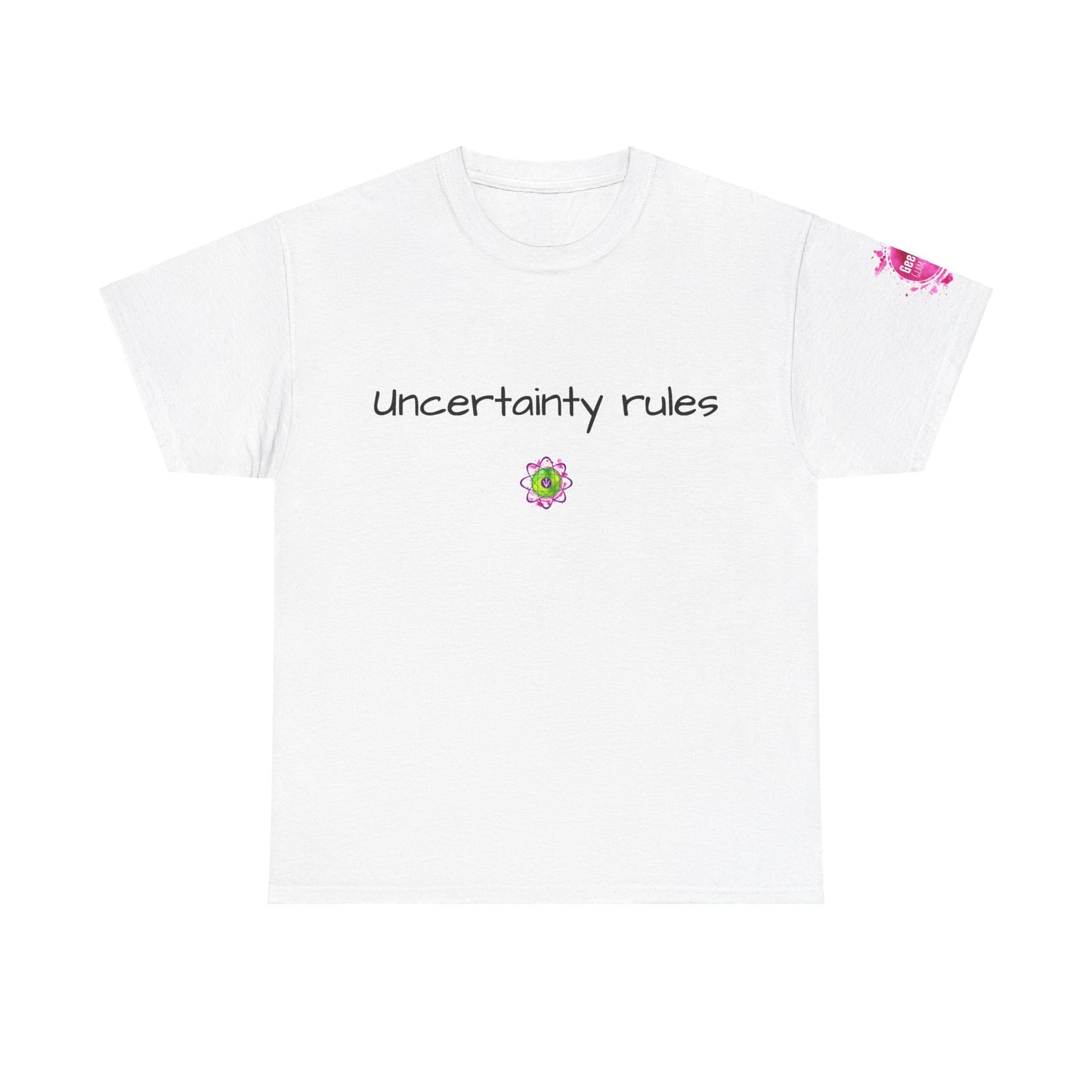Unisex heavy cotton tee "Uncertainty Rules"