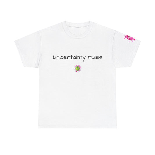 Unisex heavy cotton tee "Uncertainty Rules"